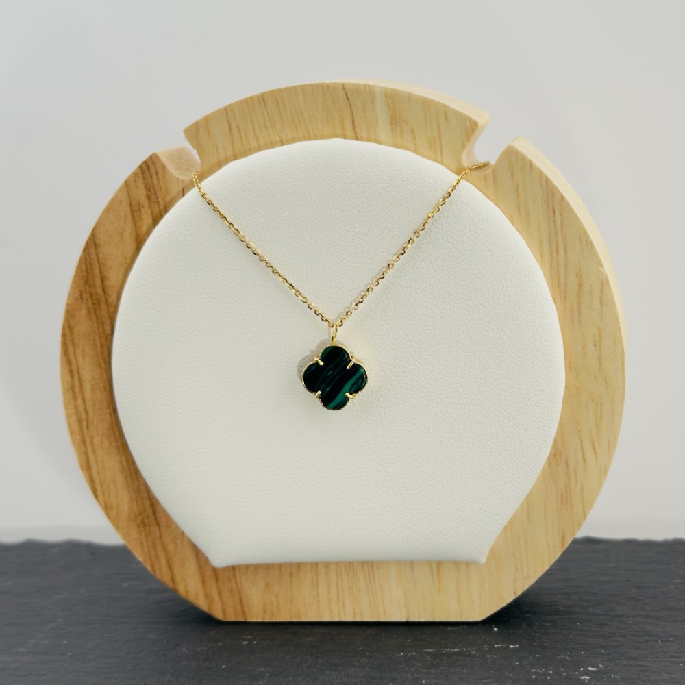 18ct Gold Malachite Clover Pendant Necklace View V