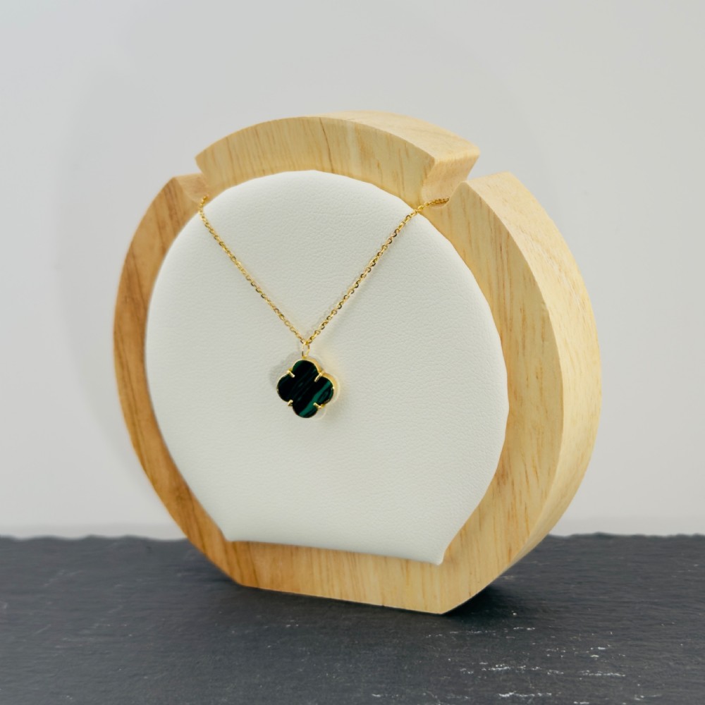 18ct Gold Malachite Clover Pendant Necklace View III