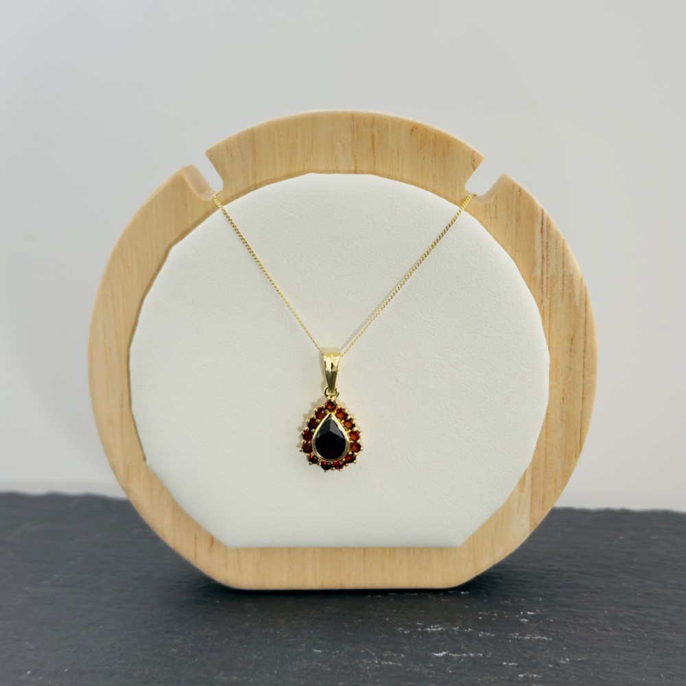 9ct Gold Pear Cut Garnet Cluster Pendant Necklace View II