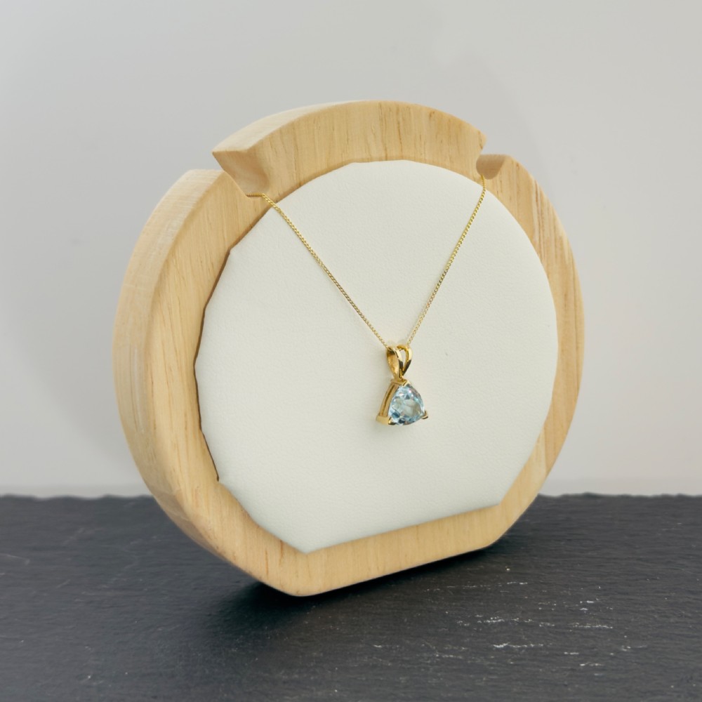 9ct Gold Trillion Cut Aquamarine Pendant Necklace View III