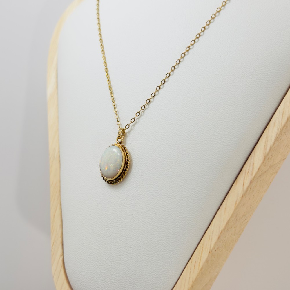 9ct Gold Large Oval Cut Opal Pendant Necklace View V