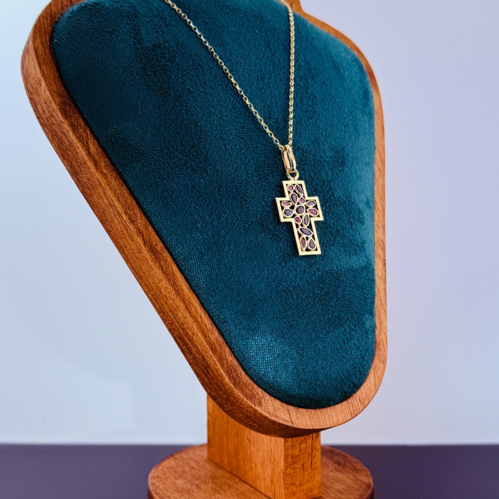 9ct Gold Sapphire & Ruby Cross Cluster Pendant Necklace View IV