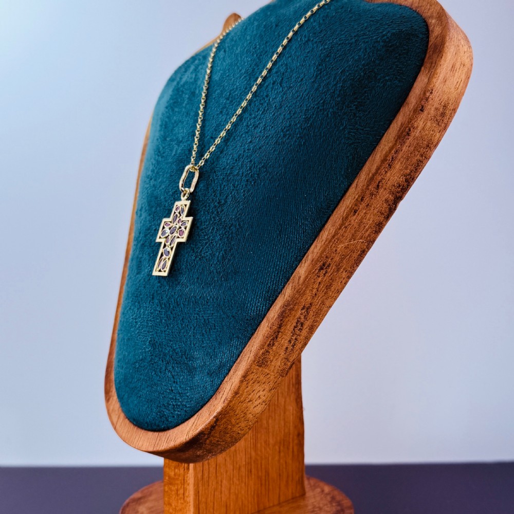 9ct Gold Sapphire & Ruby Cross Cluster Pendant Necklace View VI