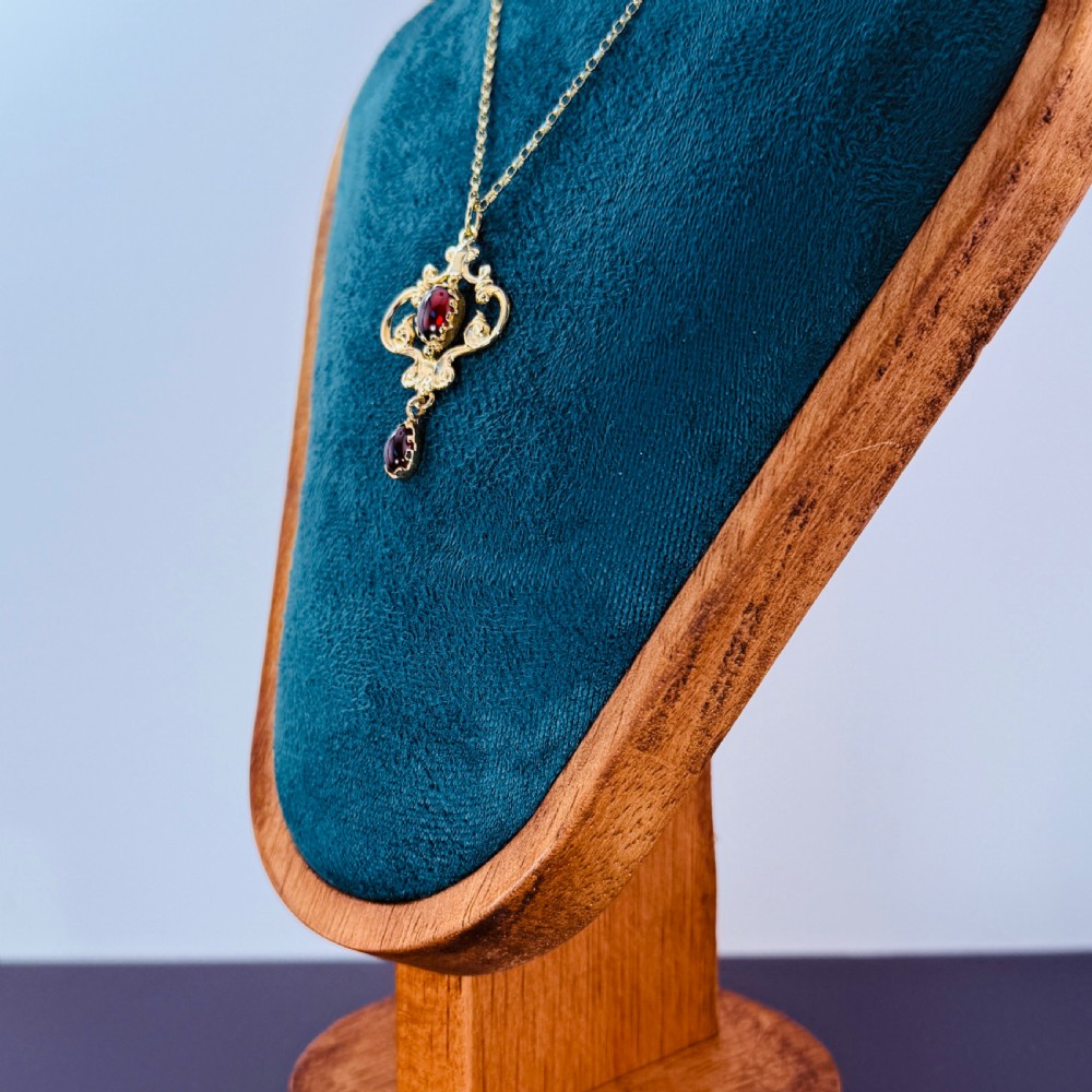 Edwardian 9ct Gold Lavaliere Cabochon Garnet Drop Pendant Necklace View III