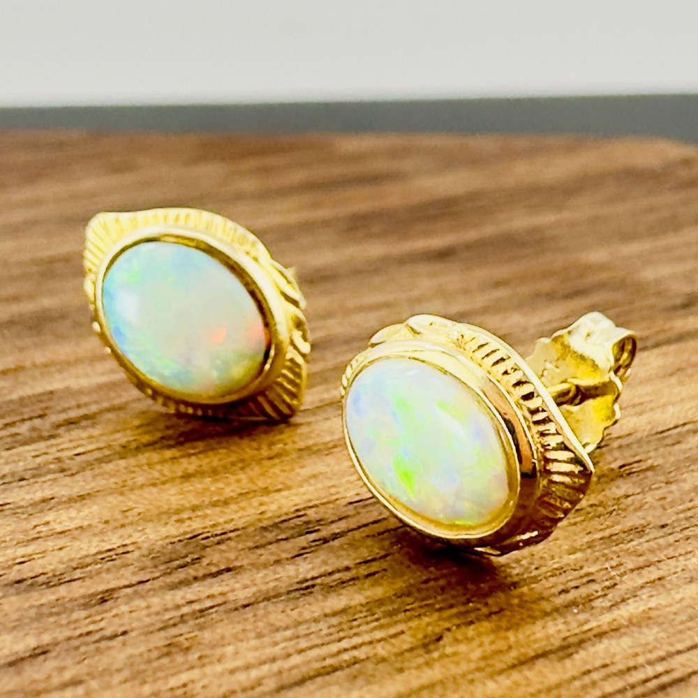 14ct Gold Australian Black Opal Stud Earrings