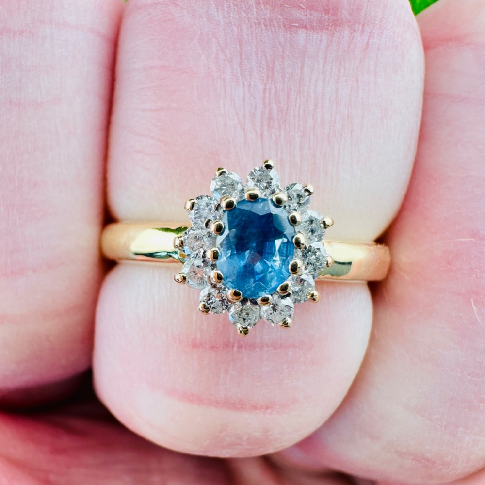 18ct Gold Cornflower Sapphire and Diamond Cluster Ring View V