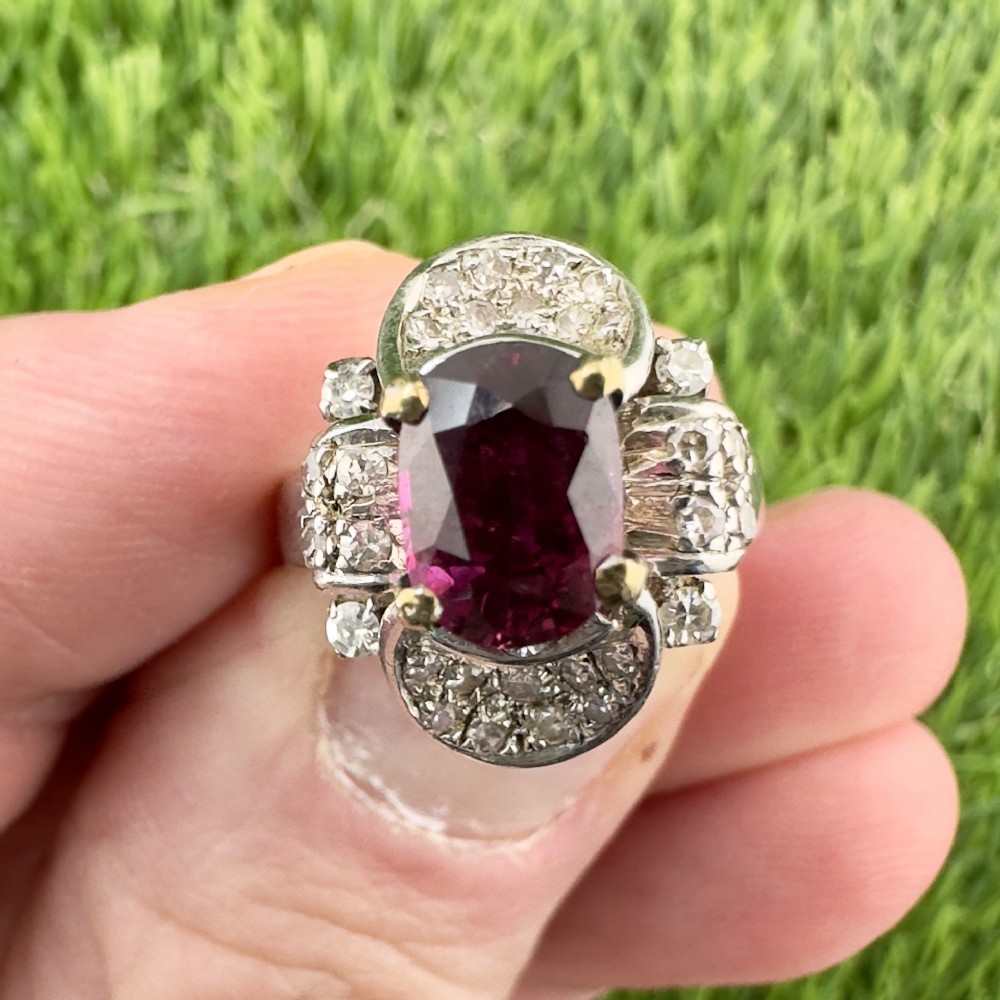 18ct White Gold Pink Tourmaline and Diamond Cluster Ring