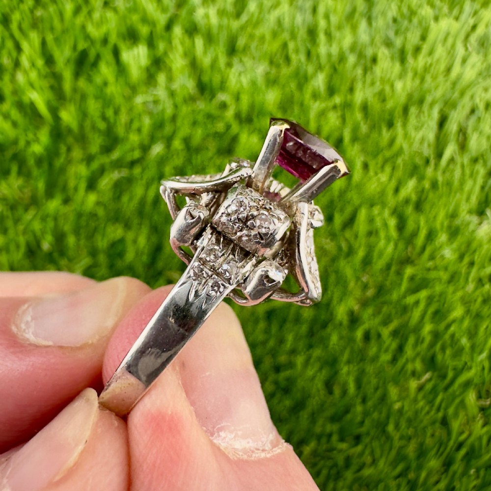 18ct White Gold Pink Tourmaline and Diamond Cluster Ring View VI