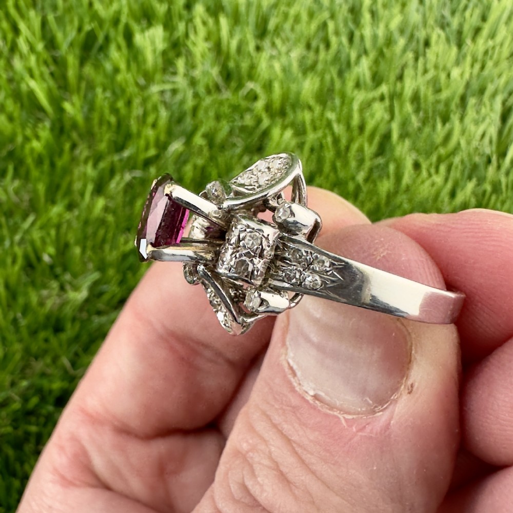 18ct White Gold Pink Tourmaline and Diamond Cluster Ring View VII