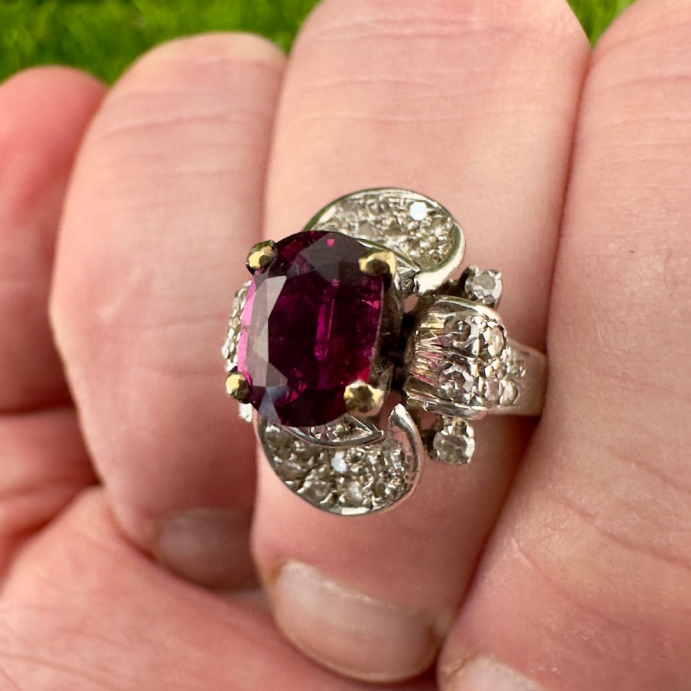 18ct White Gold Pink Tourmaline and Diamond Cluster Ring View XV