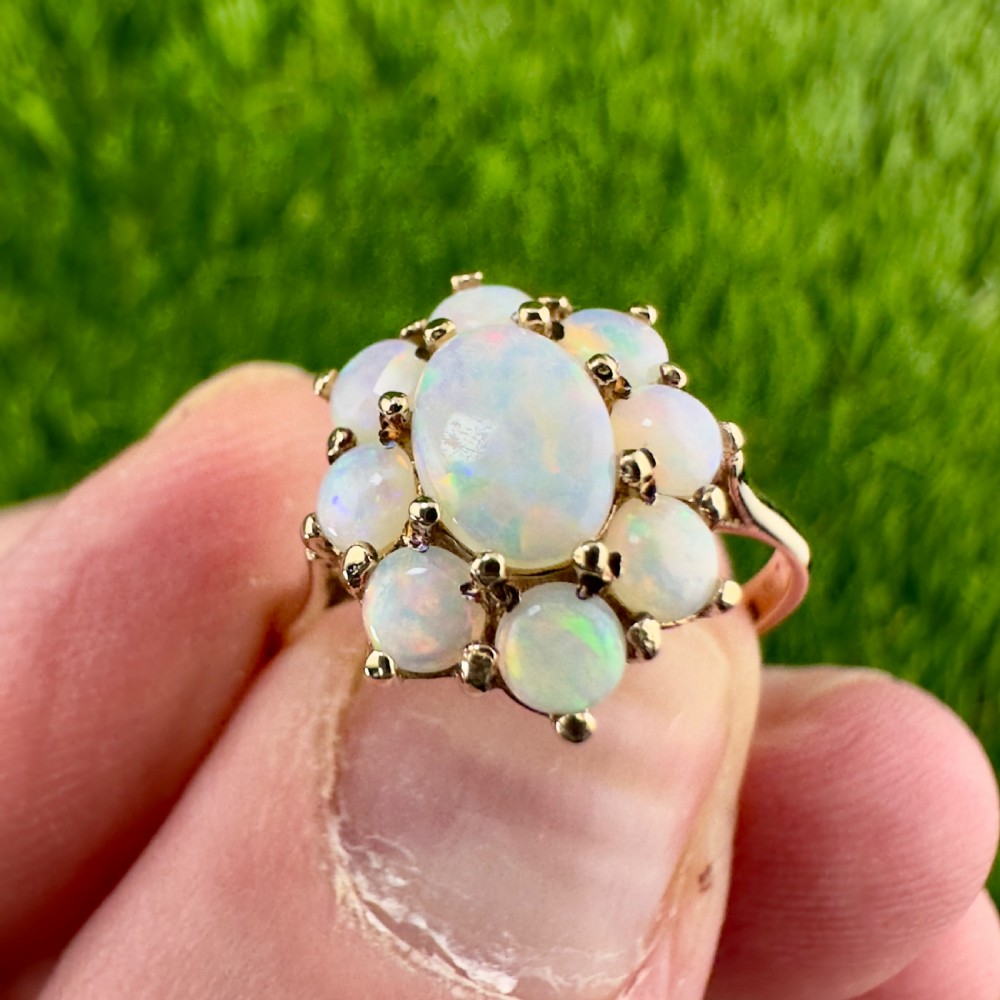 9ct Gold Cabochon Opal Nine Stone Cluster Ring View IV