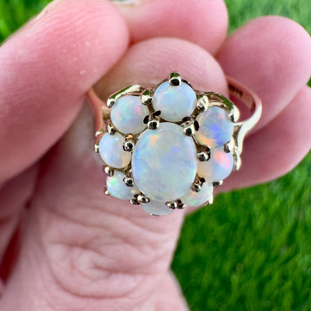 9ct Gold Cabochon Opal Nine Stone Cluster Ring View V
