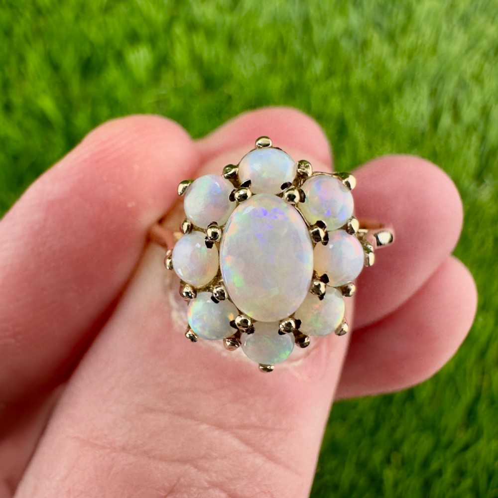 9ct Gold Cabochon Opal Nine Stone Cluster Ring View VI