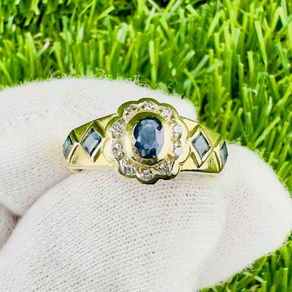 14ct Gold Five Stone Sapphire and Diamond Cluster Ring