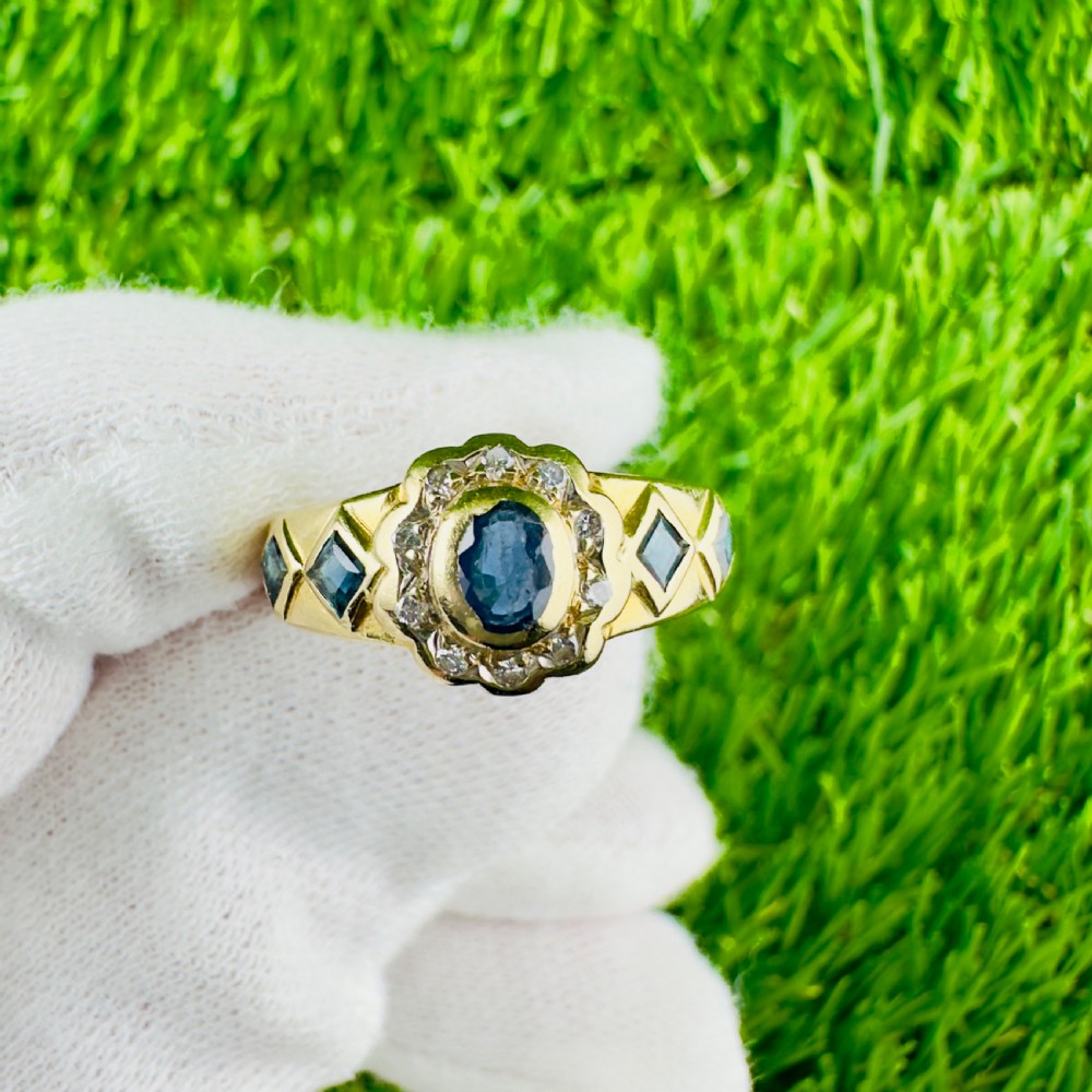 14ct Gold Five Stone Sapphire and Diamond Cluster Ring View XII