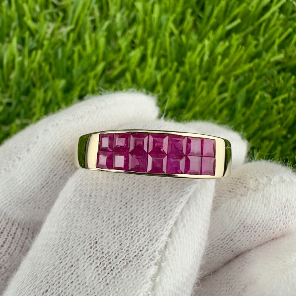 9ct Gold Princess Cut Ruby Band Ring
