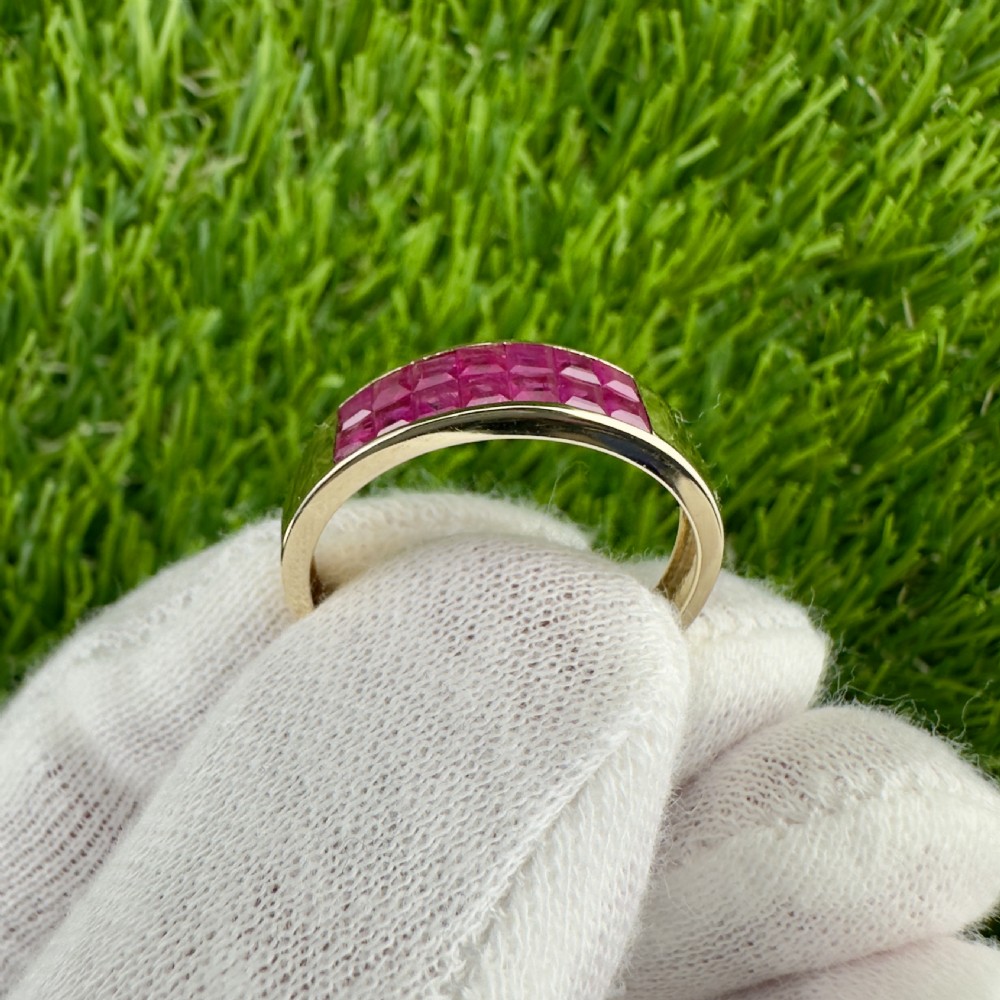 9ct Gold Princess Cut Ruby Band Ring View III