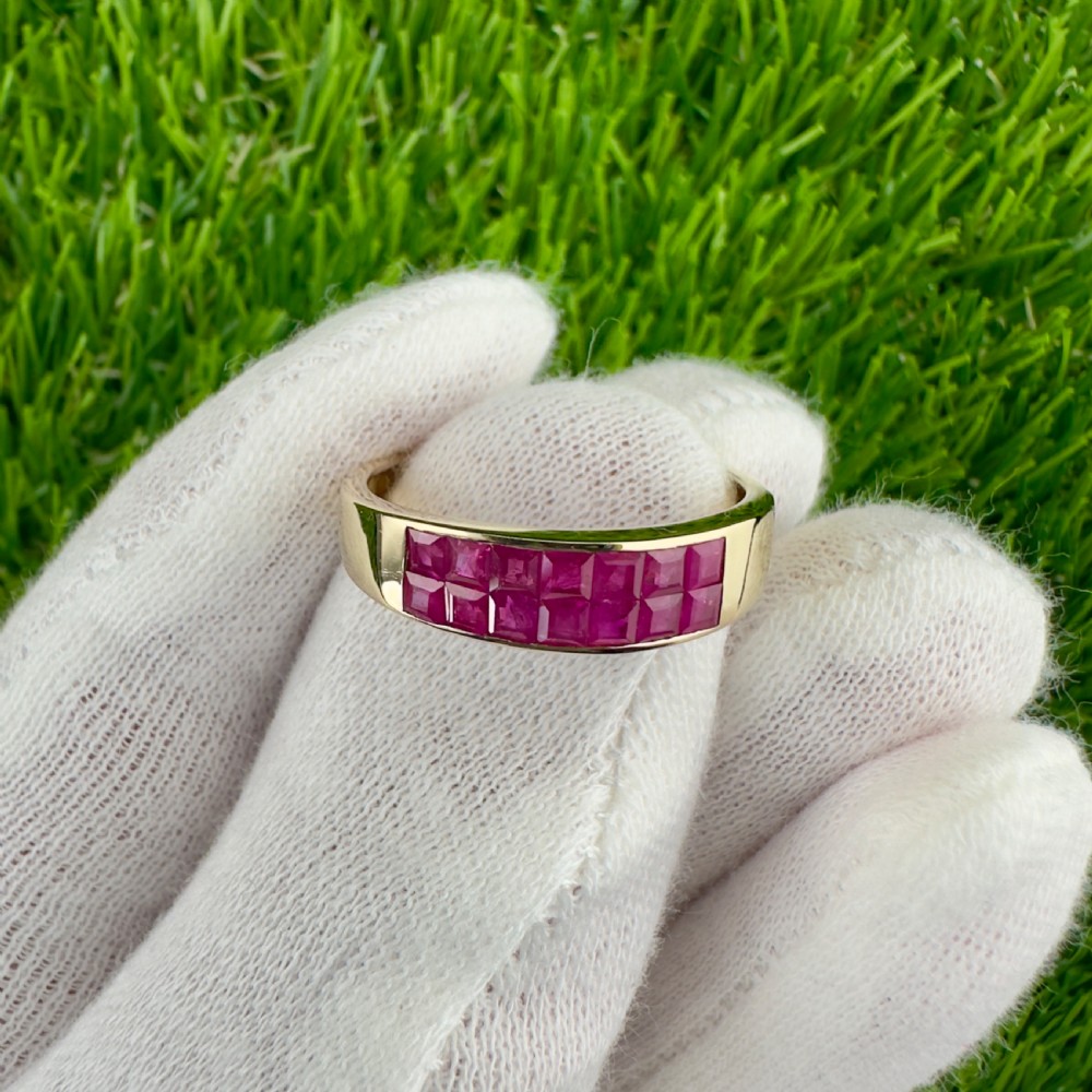 9ct Gold Princess Cut Ruby Band Ring View VI