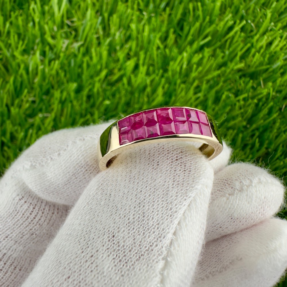9ct Gold Princess Cut Ruby Band Ring View VII