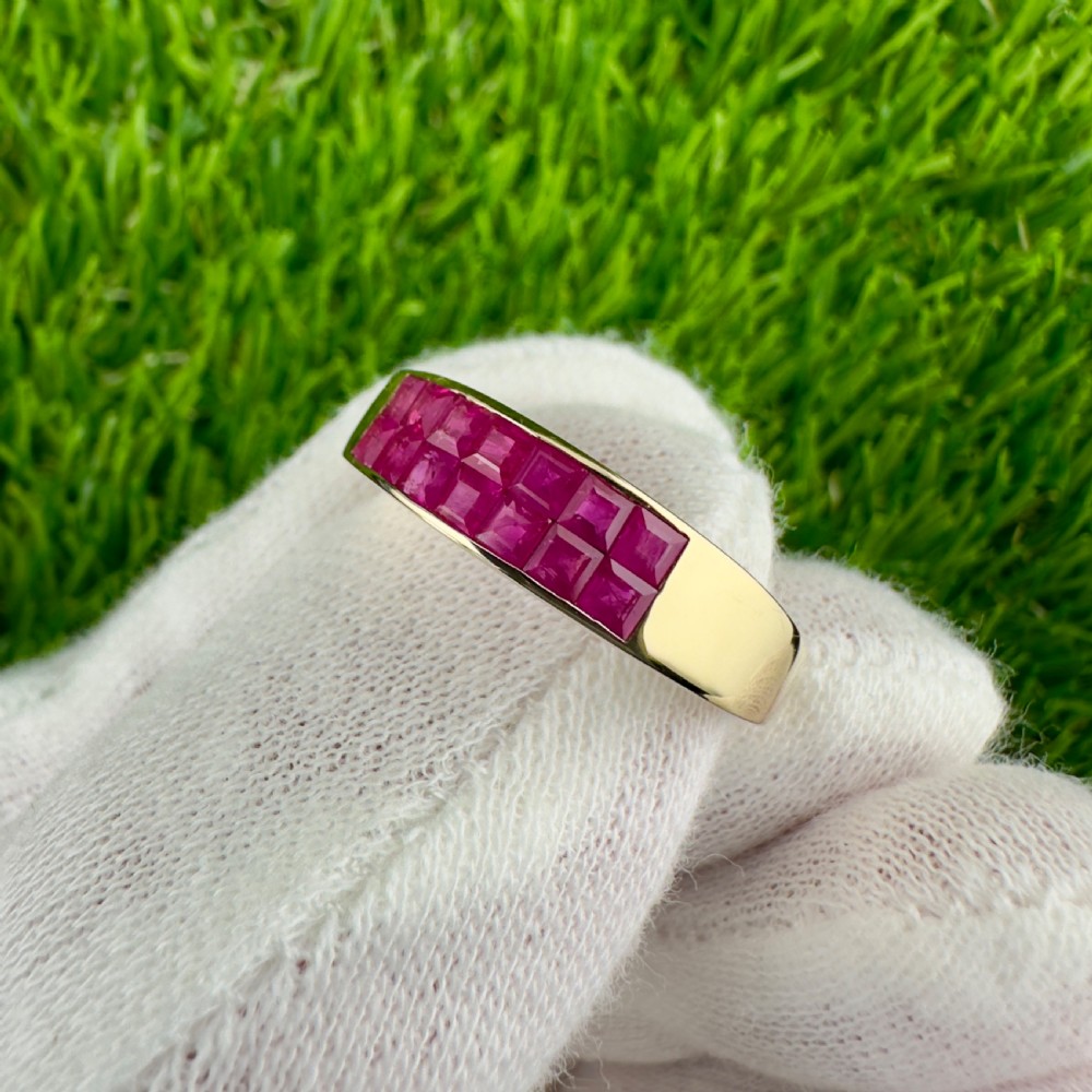 9ct Gold Princess Cut Ruby Band Ring View VIII