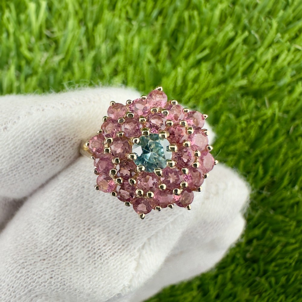 9ct Gold Aquamarine and Pink Topaz Cluster Ring View V