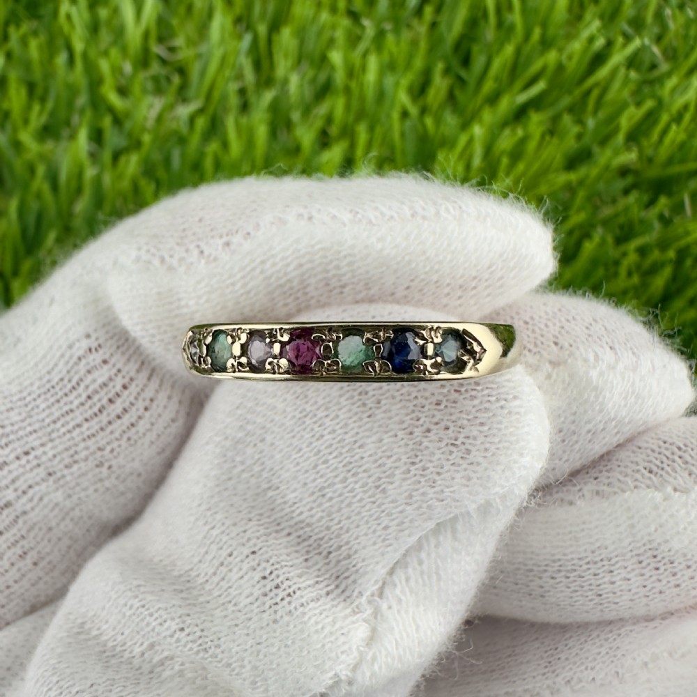 9ct Gold Vintage DEAREST Multi-gem Half Eternity Ring View V