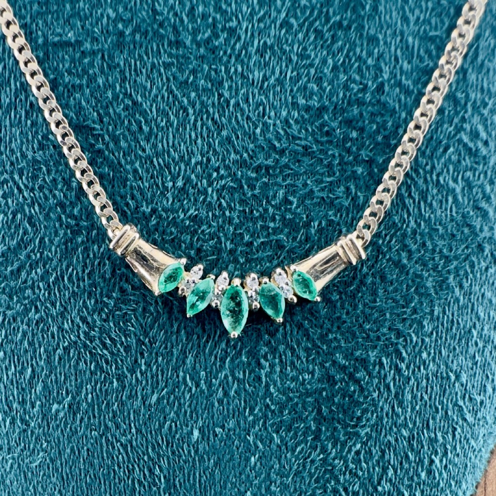 9ct Gold Emerald and Diamond Pendant Necklace