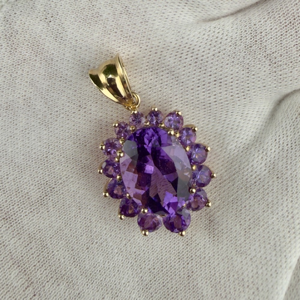 9ct Gold Large Amethyst Cluster Pendant