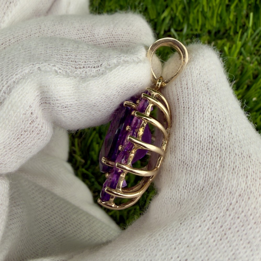 9ct Gold Large Amethyst Cluster Pendant View VI