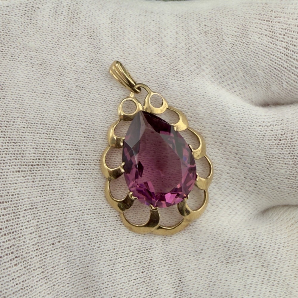 9ct Gold Large Pear Cut Pink Tourmaline Pendant