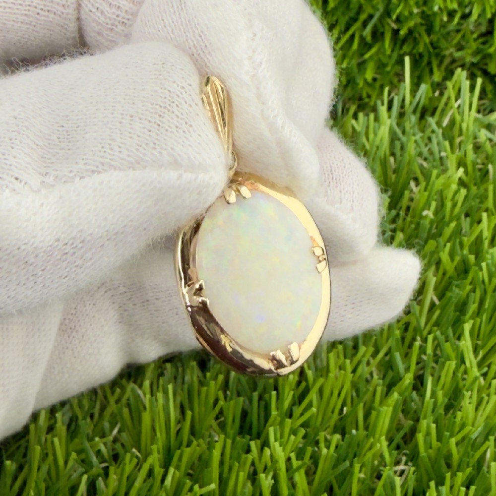 9ct Gold Large Oval Cut Cabochon Opal Pendant