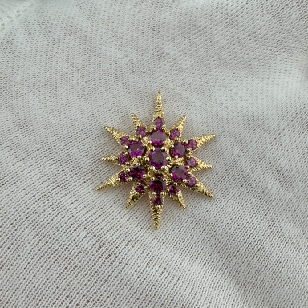 9ct Gold Almandine Garnet Starburst Cluster Pendant