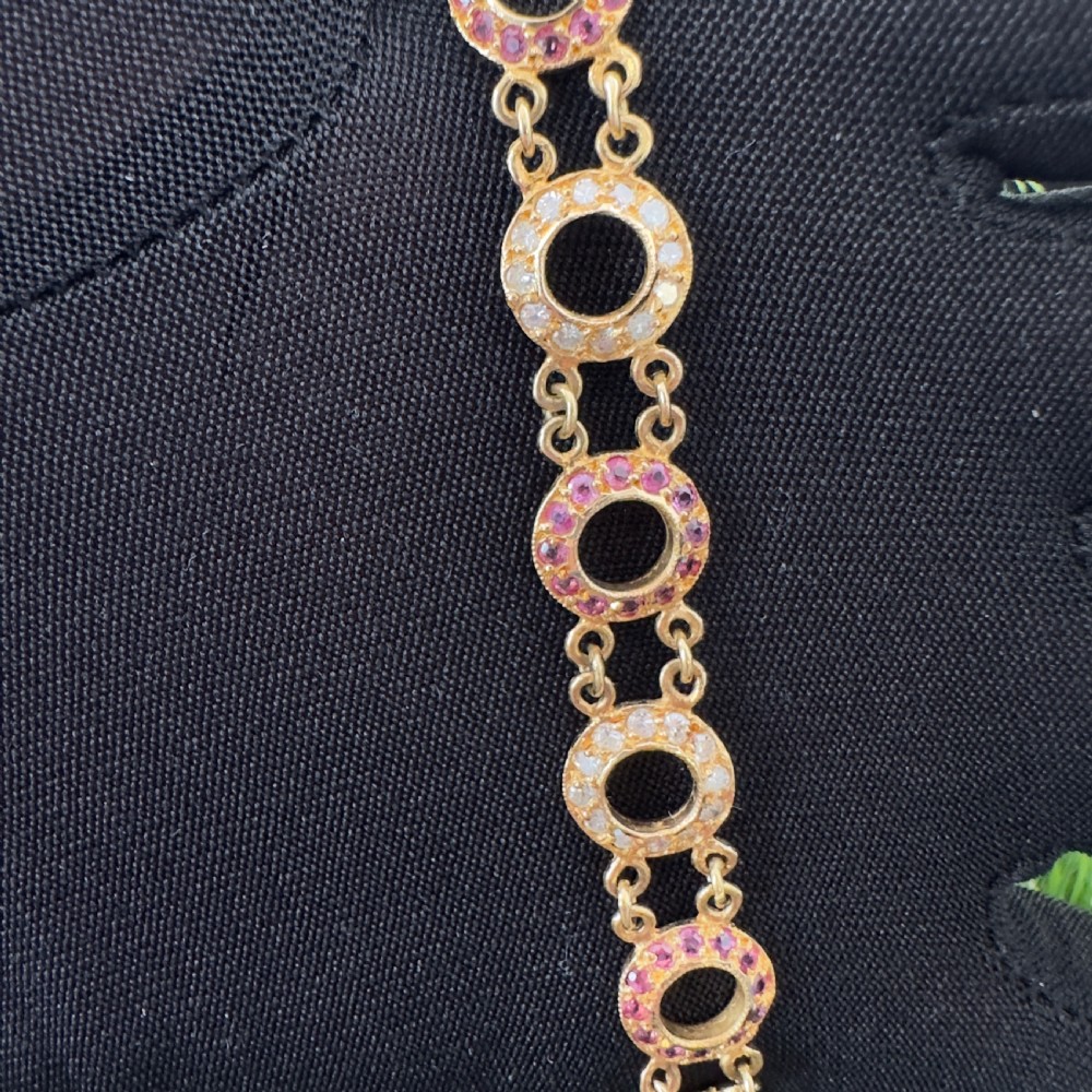 18ct Gold Continental Ruby (1.80ct) and Diamond (1.80ct) Hooped Bracelet. View III