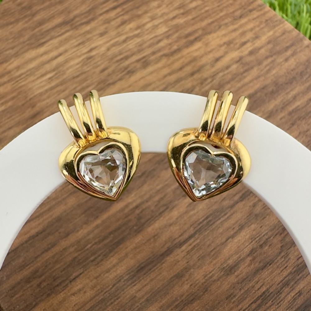 18ct Gold French Heart Shaped Cut Aquamarine Stud Earrings
