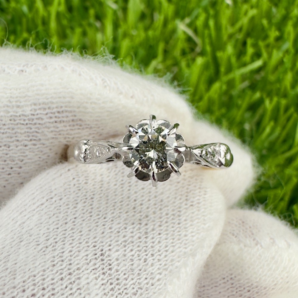 18ct Gold and Platinum Art Deco Diamond (0.30ct) Solitaire Ring