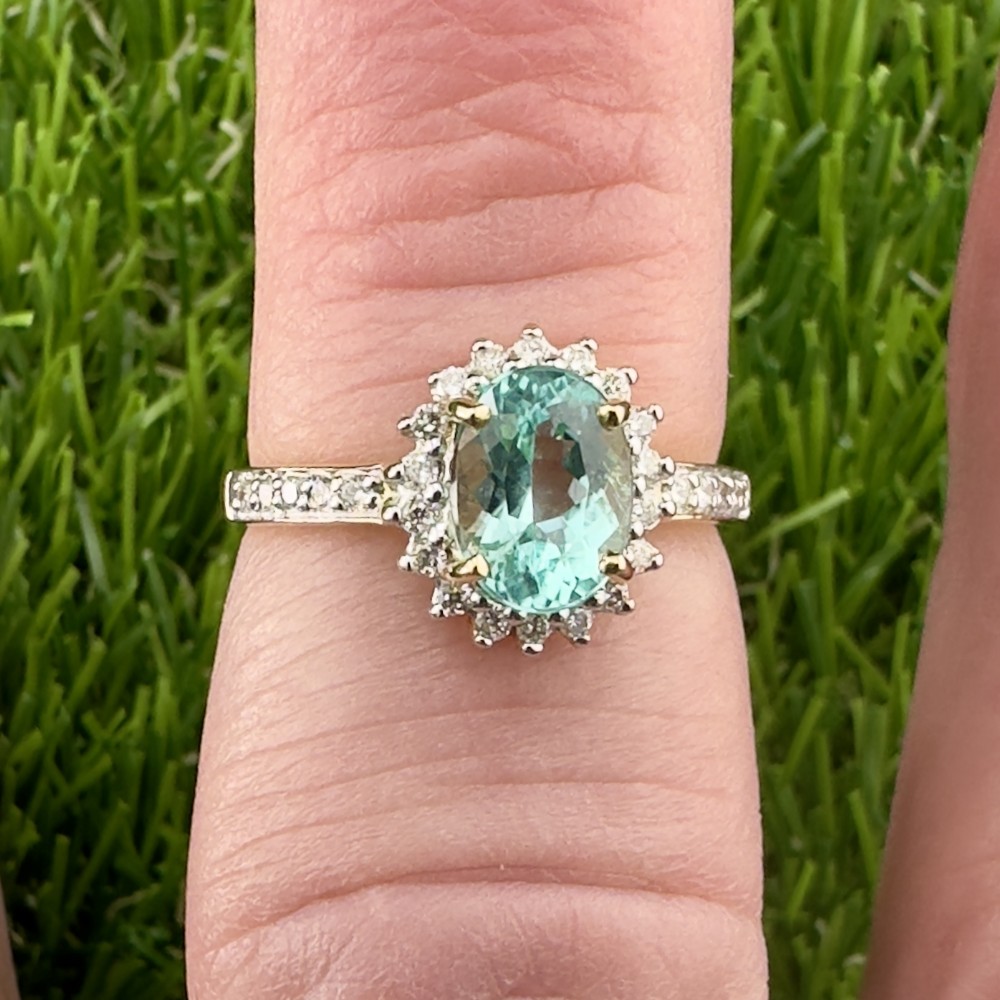 18ct Gold Paraiba Tourmaline and Diamond Cluster Ring