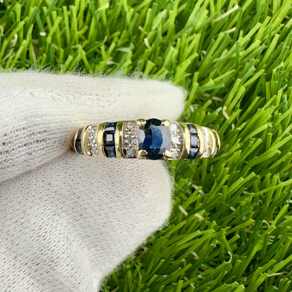 14ct Gold Sapphire and Diamond Cluster Ring