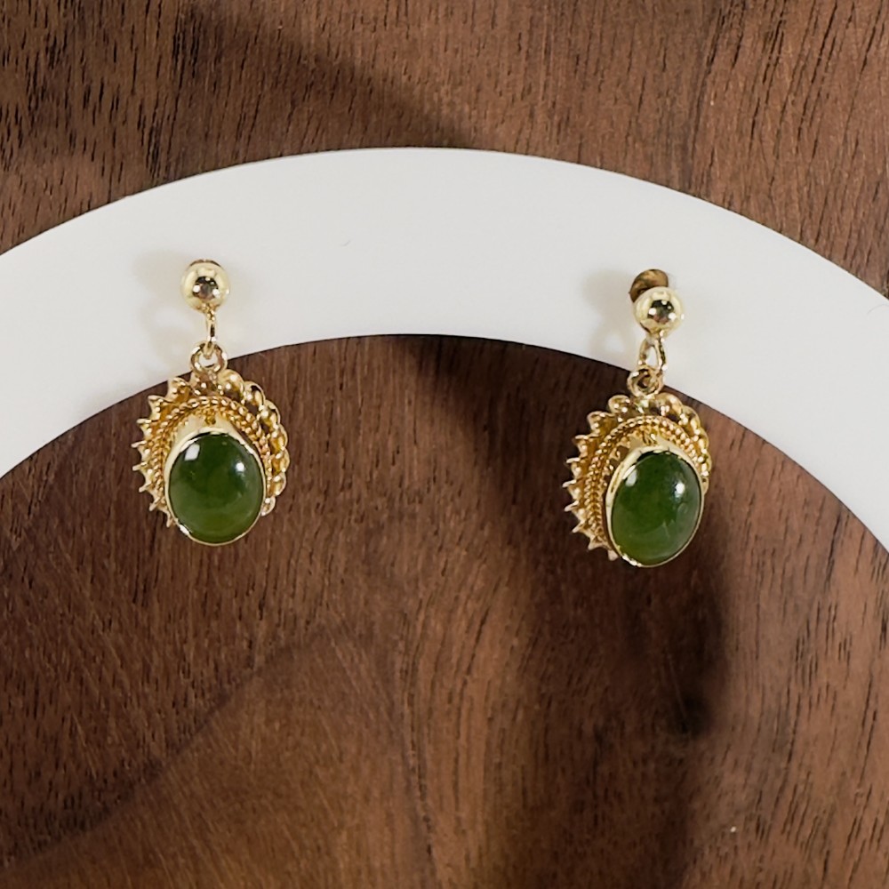 9ct Gold Vintage Imperial Jade Drop Stud Earrings