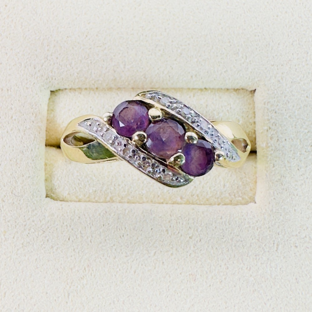 9ct Amethyst and Diamond Crossover Ring