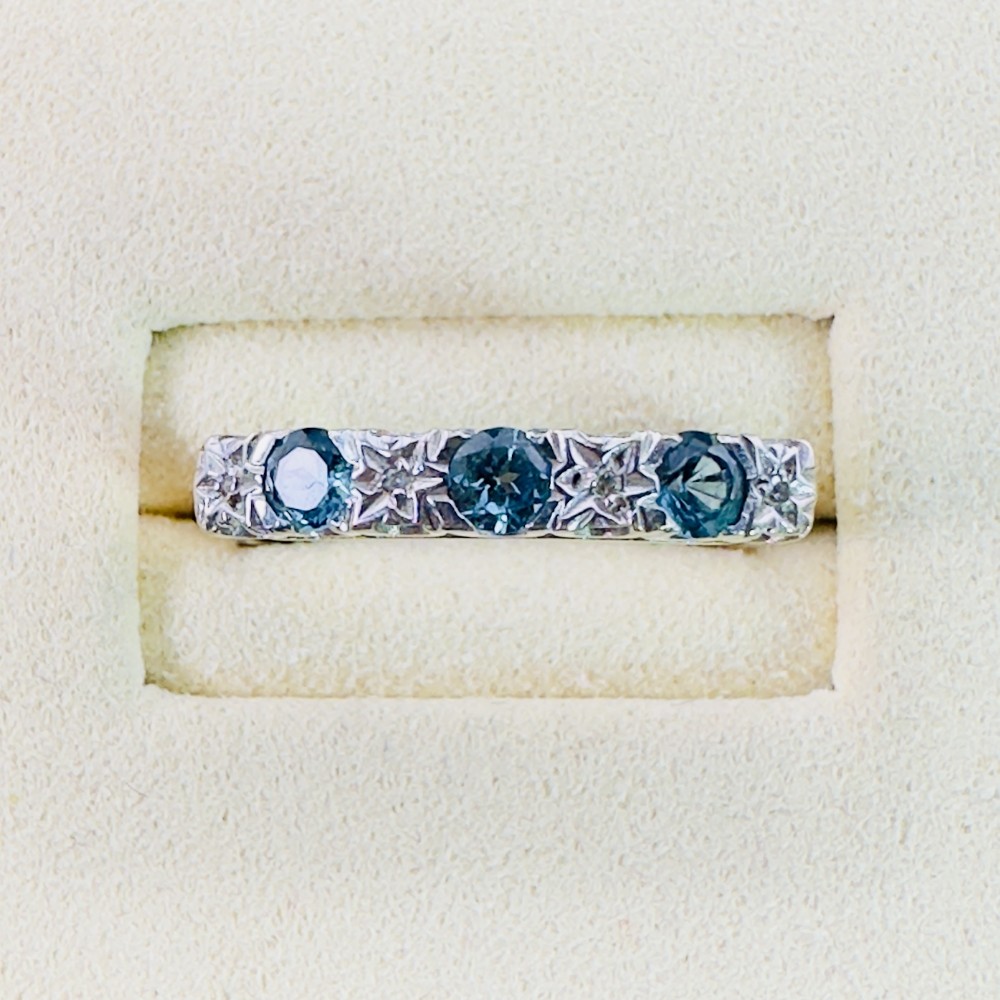 9ct Yellow Gold Blue Topaz and Diamond Band Ring