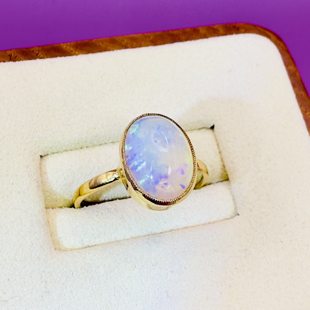 18ct Gold Victorian Bezeled Set Opal Solitaire Ring
