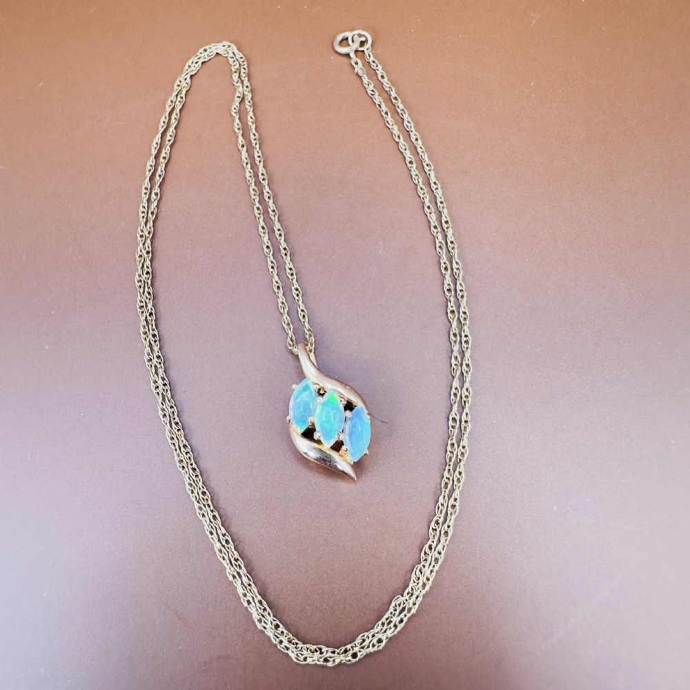 10ct Gold Triple Marquis Cut Black Opal Pendant Necklace View IV