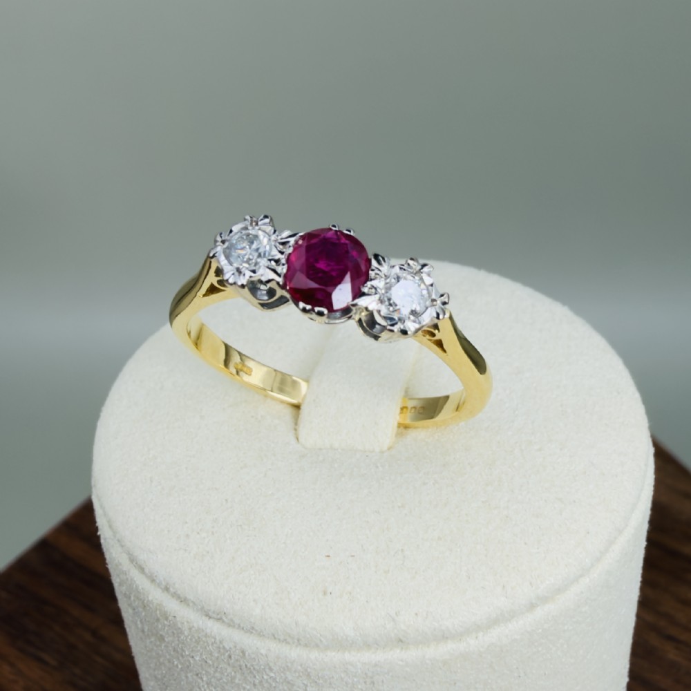 18ct Gold Ruby and Diamond Trilogy Ring