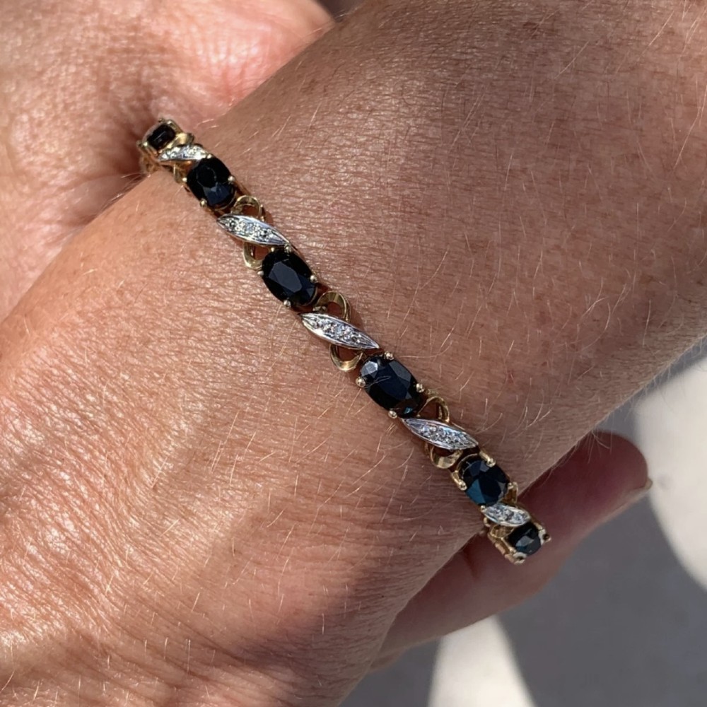 9ct Gold Vintage Sapphire and Diamond Gemstone Bracelet, 9.2 grams