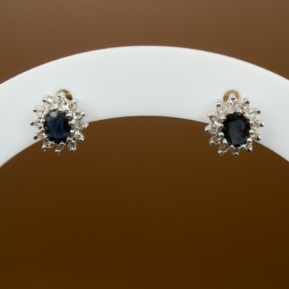 9ct Gold Vintage Sapphire and Diamond Cluster Stud Earrings