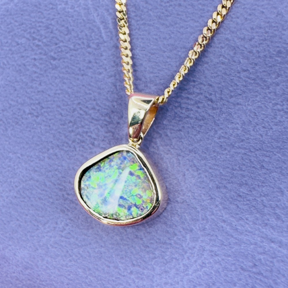 9ct Gold Unusual Shaped Boulder Black Opal Solitaire Pendant Necklace. View II