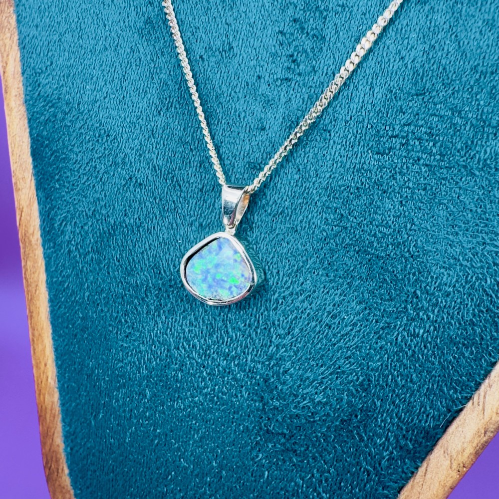 9ct Gold Unusual Shaped Boulder Black Opal Solitaire Pendant Necklace. View V