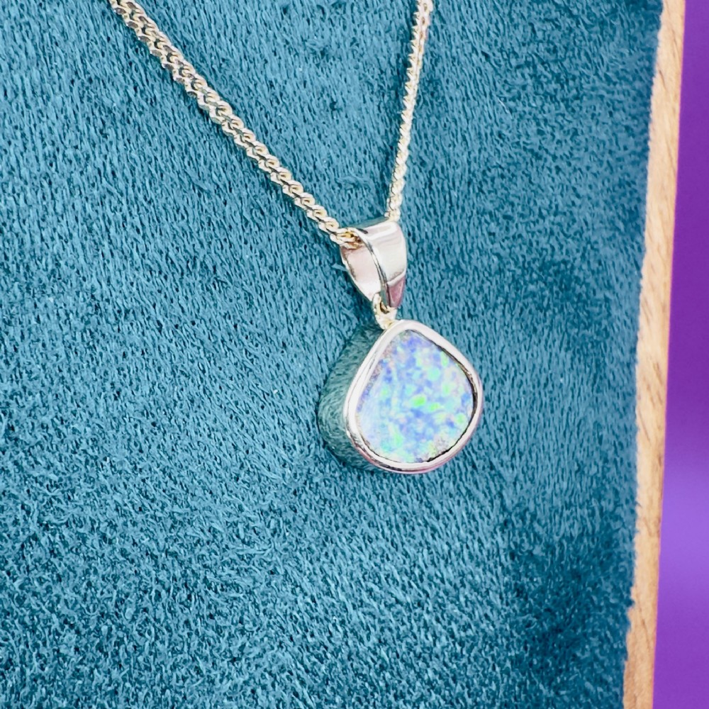 9ct Gold Unusual Shaped Boulder Black Opal Solitaire Pendant Necklace. View VI