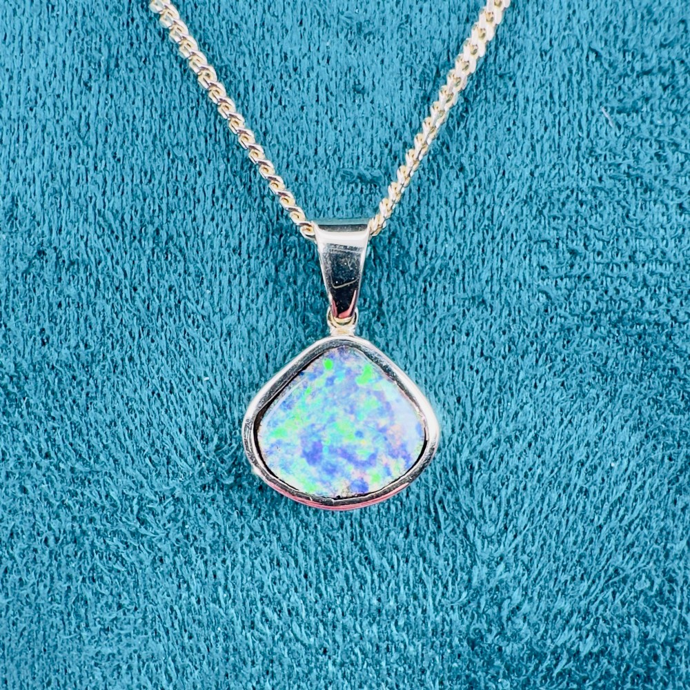 9ct Gold Unusual Shaped Boulder Black Opal Solitaire Pendant Necklace. View VII