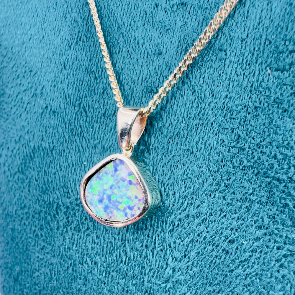 9ct Gold Unusual Shaped Boulder Black Opal Solitaire Pendant Necklace. View VIII